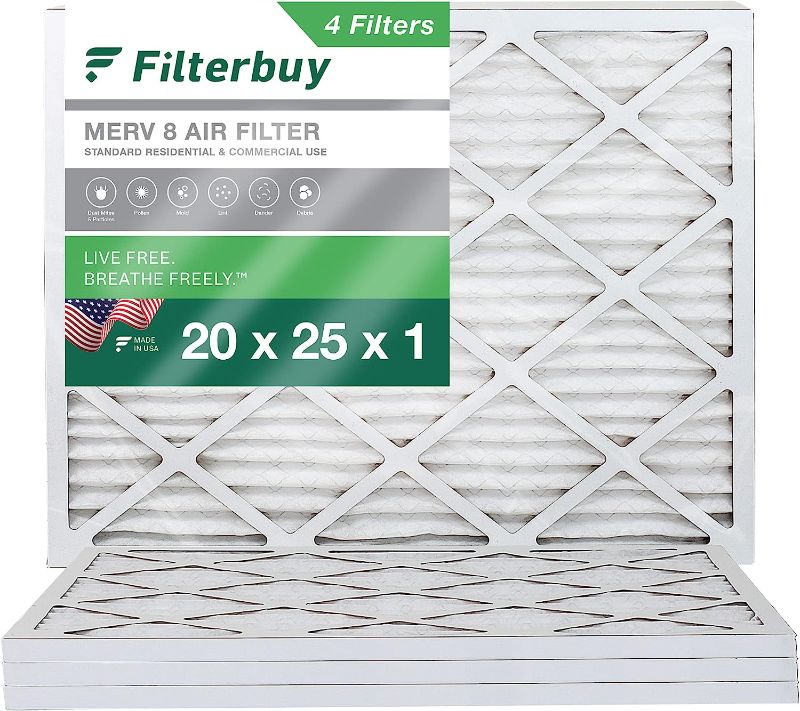 Photo 1 of Filterbuy 20x25x1 Air Filter MERV 8 Dust Defense (4-Pack), Pleated HVAC AC Furnace Air Filters Replacement (Actual Size: 19.50 x 24.50 x