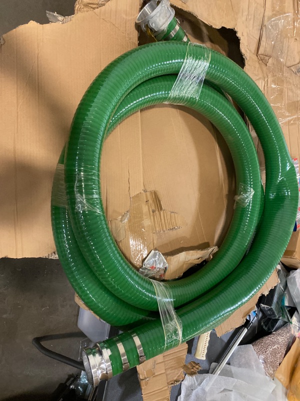 Photo 3 of Gloxco Heavy Duty Green PVC Suction Hose Assembly for Water Transfer, 2" Inside Diameter, Installed Male x Female Cam and Groove Fittings, 10 ft Length