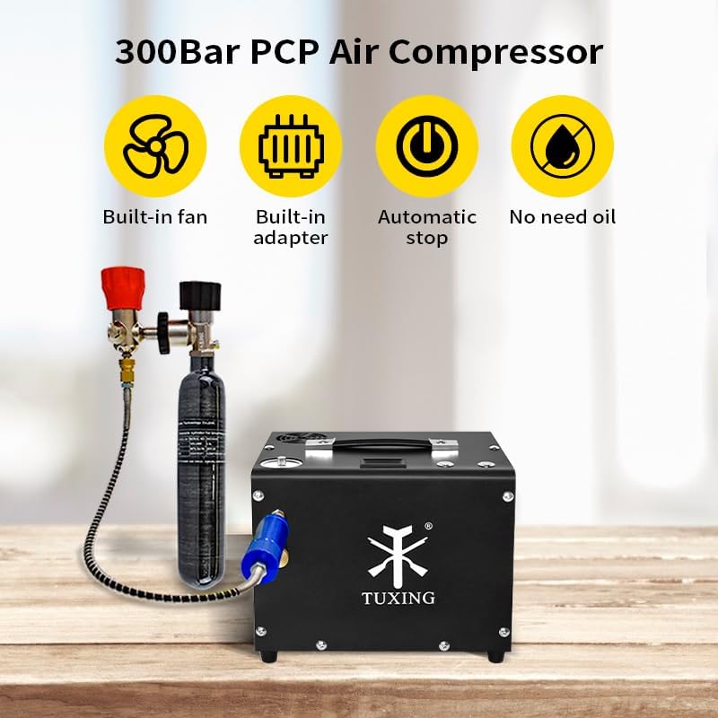 Photo 1 of TUXING 4500Psi PCP Air Compressor,Auto-Stop,Oil/Water-Free,Built-in Power Adapter& Water/Oil Separator for Pcp Air Rifle Paintball Scuba Tank