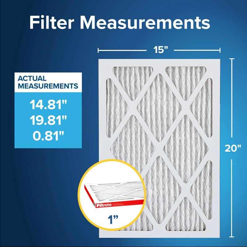 Photo 1 of 
Filtrete 15x20x1 AC Furnace Air Filter, MERV 11, MPR 1000, Micro Allergen Defense, 3-Month Pleated 1-Inch Electrostatic Air Cleaning4 pack