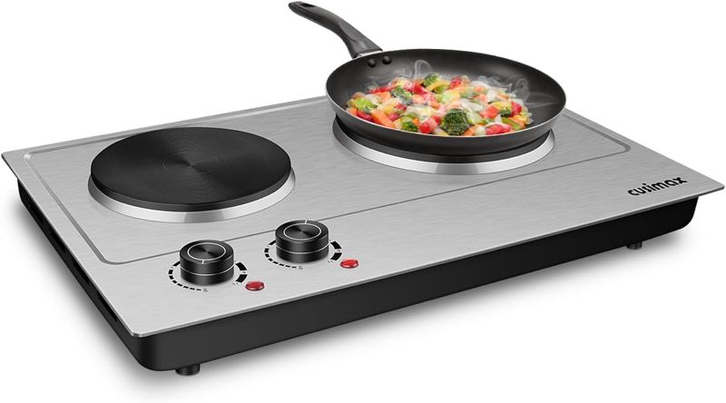 Photo 1 of CUSIMAX 1800W Double Hot Plate, Stainless Steel Silver Countertop Burner Portable Electric Double Burners Electric Cast Iron Hot Plates Cooktop, Easy to Clean, Upgraded Version C180N