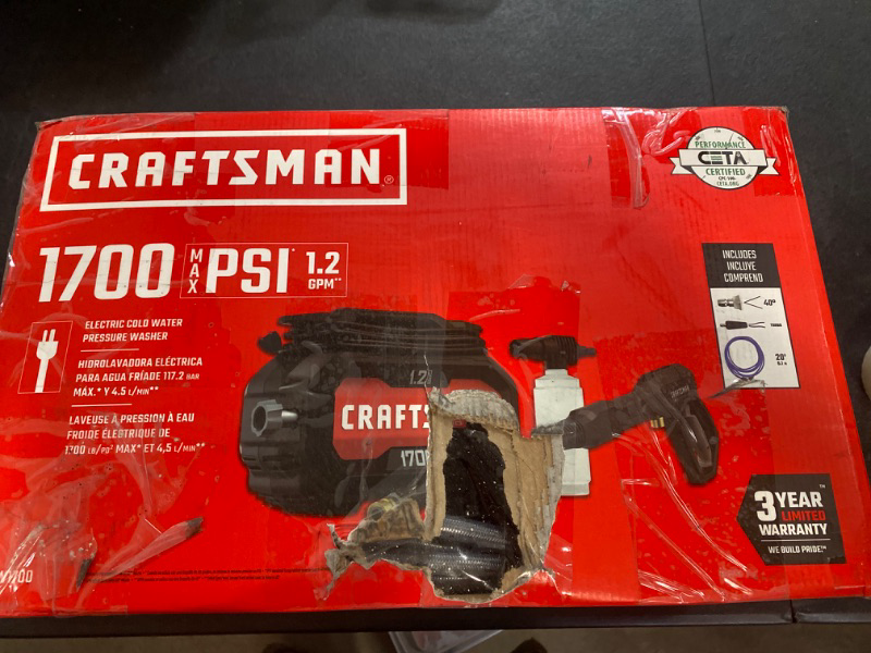 Photo 3 of 
CRAFTSMAN Electric Pressure Washer, Cold Water, 1700-PSI, 1.2-GPM, Corded (CMEPW1700)