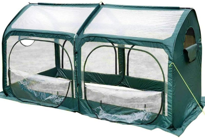 Photo 1 of Quictent 8x4 Pop-up Greenhouse, Mini Portable Instant Easy-Setup Small Winter Green House Canopy for Outdoor Indoor, 4 Roll-up Zipper Windows and 6 Stakes, Eco-Friendly Fiberglass Poles, Green