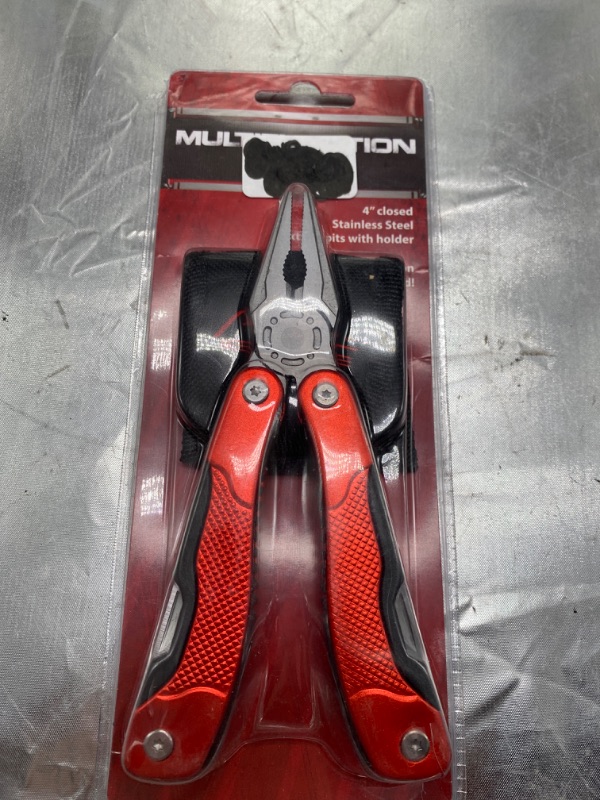 Photo 2 of SZCO Supplies 6” Red 14-Function Spring Action Plier Stainless Steel Multi Tool with Nylon Sheath
