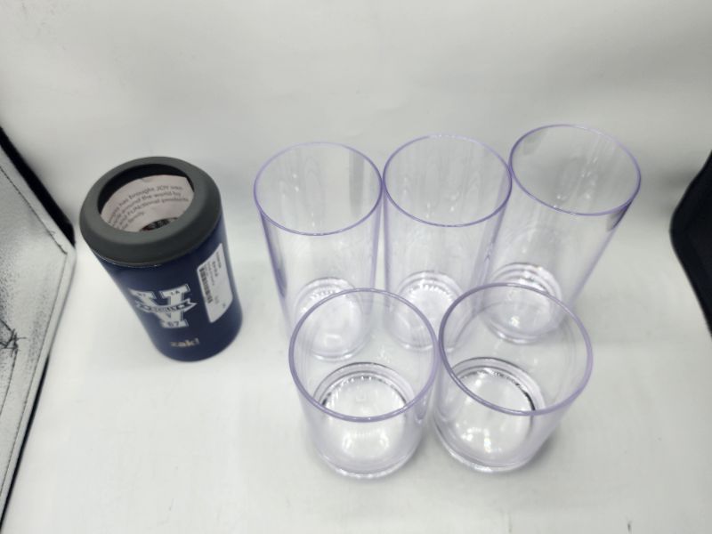 Photo 2 of Misc. Bundle - 12 oz 18/8 SS Vacuum Insulated Stainless Steel, 4-in-1 Use and for Cold Drinks, Non BPA, Vin Scully Can cooler & Dotbengc Clear Plastic Drinking Glasses Set of 6, Acrylic Cups Reusable, Unbreakable Drinkware Tumblers, Glassware Set for Kitc