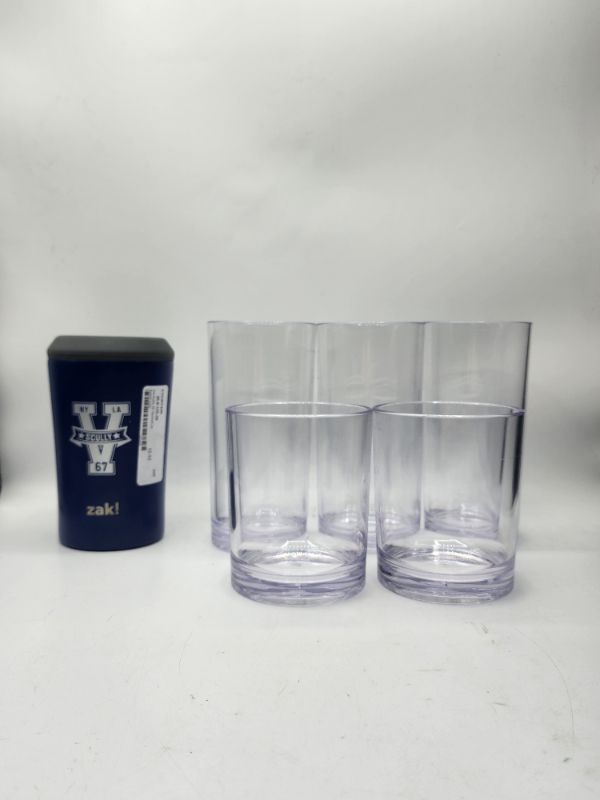 Photo 1 of Misc. Bundle - 12 oz 18/8 SS Vacuum Insulated Stainless Steel, 4-in-1 Use and for Cold Drinks, Non BPA, Vin Scully Can cooler & Dotbengc Clear Plastic Drinking Glasses Set of 6, Acrylic Cups Reusable, Unbreakable Drinkware Tumblers, Glassware Set for Kitc