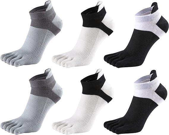Photo 1 of Sock Bundle - Medium Men Cotton Low Cut Toe Socks 5 Finger No Show Mesh Wicking - Unisex Knit Funny Animal Crocodile Socks