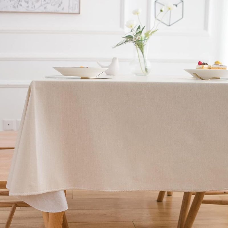 Photo 1 of Hswek Rectangle Vinyl Tablecloth 60 x 84 inch Flannel Backed Heavy Duty Tablecloth Waterproof Oilproof Tablecloth Wipeable Tablecloth Neutral Tablecloth Decorative Table Cover Picnic Tablecloth
