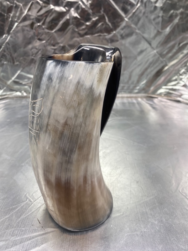 Photo 2 of 16oz Norse Viking Tankard Fenrir Engraved Drinking Horn Mug 