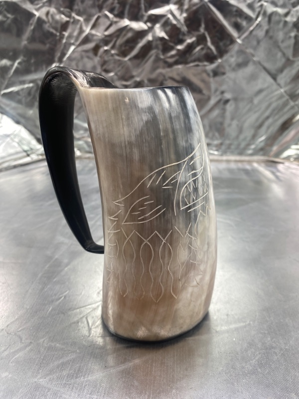 Photo 1 of 16oz Norse Viking Tankard Fenrir Engraved Drinking Horn Mug 