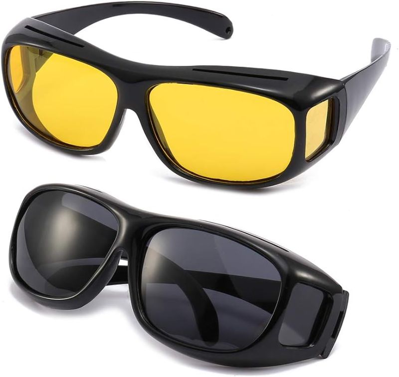 Photo 1 of 2Packs Unisex HD Day Night Driving UV400 Sunglasses Fit over Glasses Anti Glare

