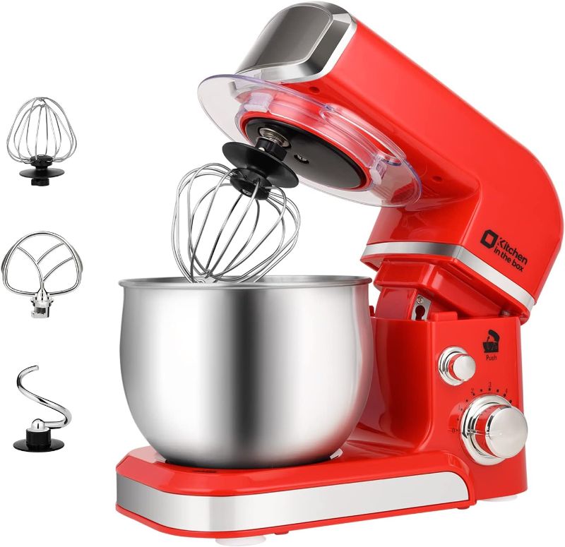 Photo 1 of Stand Mixer, Kitchen in the box 3.2Qt Small Electric Food Mixer,6 Speeds Portable Lightweight Kitchen Mixer for Daily Use with Egg Whisk,Dough Hook,Flat Beater (Red)
