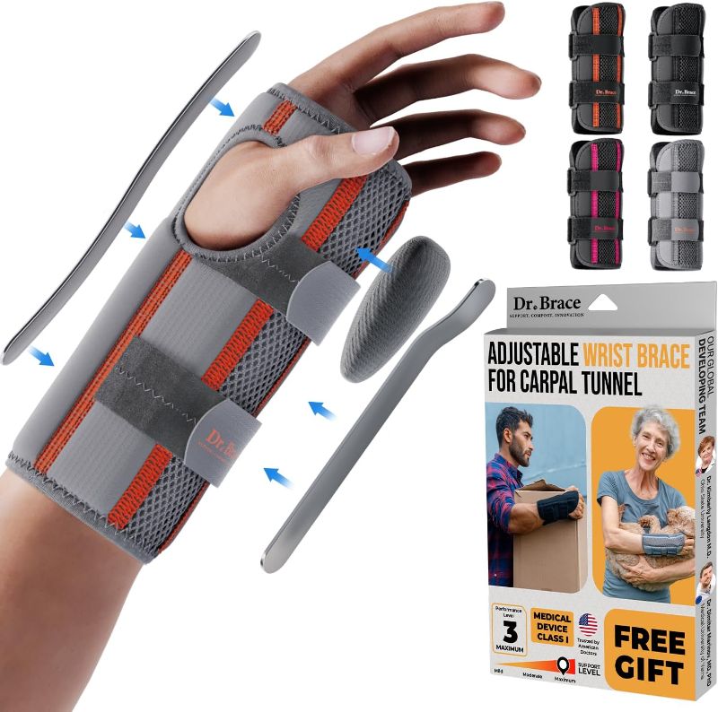 Photo 1 of DR. BRACE Adjustable Wrist Brace Night Support for Carpal Tunnel, FSA & HSA Eligible, Doctor Developed, Upgraded with Double Splint & Therapeutic Cushion, Hand Brace For Pain Relief, Injuries, Sprains
