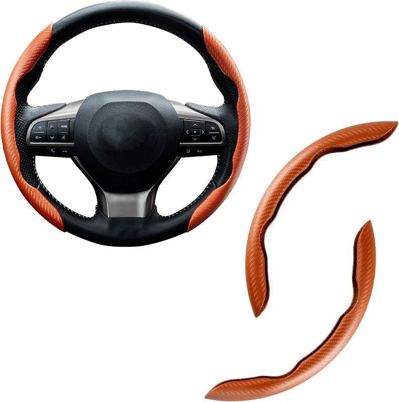 Photo 1 of Amiss Car Carbon Fiber Anti-Skid Steering Wheel Cover, Segmented Steering Wheel Protector, Butterfly Steering Wheel Cover, Universal 99% Car Wheel Cover Protector, Car Interior Accessories (Orange)
