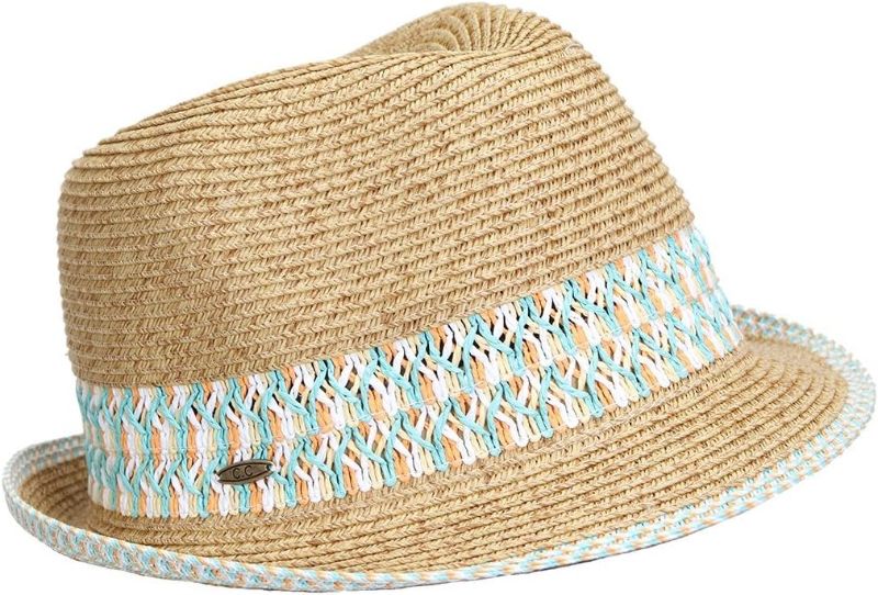 Photo 1 of Funky Junque UPF50+ Womens Adjustable Multicolor Woven Pattern Short Brim Fedora Hat

