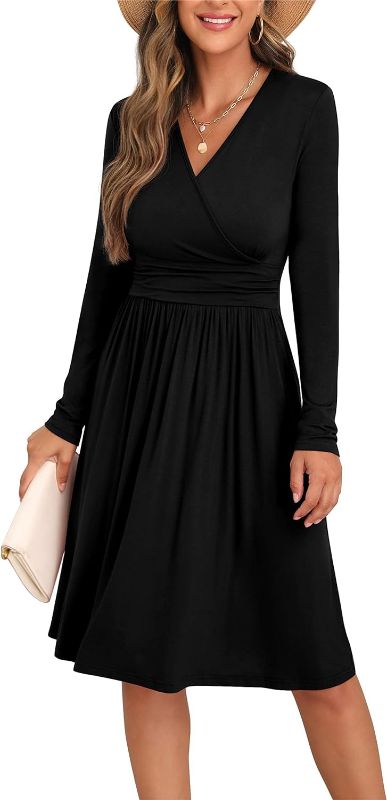 Photo 1 of Small GRECERELLE Spring Fall Dress for Women Casual Ruffle Long Sleeve Wrap V-Neck Dress
 
