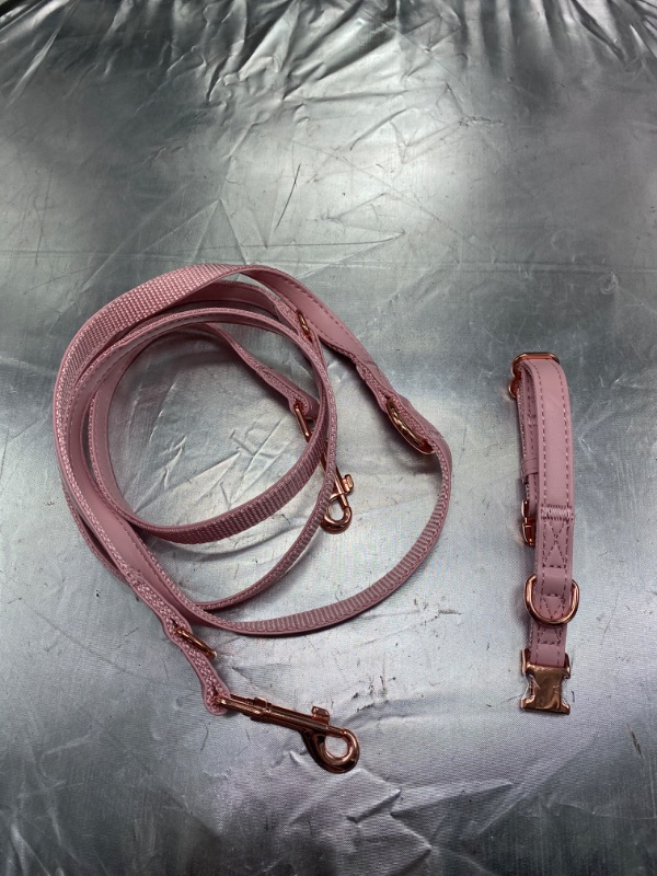 Photo 2 of Dog Collar and Leash Set.Soft and Easy to Clean Vegan Leather with Rose Gold Metal Buckle for Small Medium Large Dogs (Pink, S(12.2"-16.9"))
