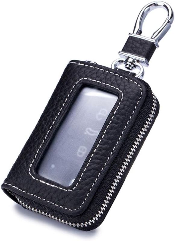 Photo 1 of Leather Key Case Holder for Women Men Key Fob Protector Key Organizer (Black)
