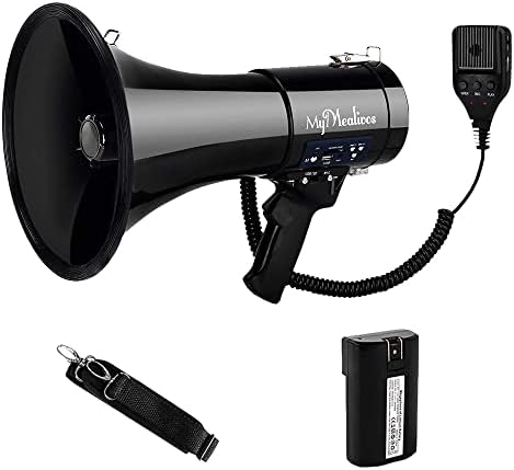 Photo 1 of MyMealivos Megaphone with Siren Bullhorn 50 Watt Bullhorn Speaker with Detachable Microphone, Portable Lightweight Strap & 3.5mm Aux Input
 