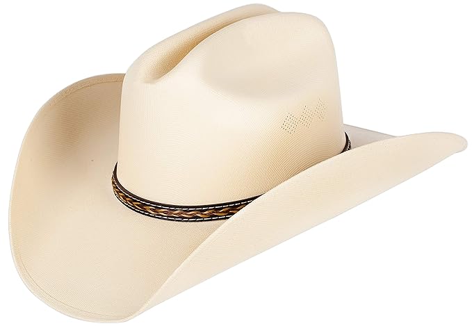 Photo 1 of Queue Essentials Classic Cattleman Straw Cowboy Hat Western Style Pinch Front Canvas Cowboy Cowgirl Hat (Small/Medium, Canvas Sand)
