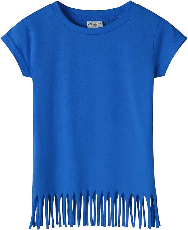 Photo 1 of XL Noomelfish Girls Short Sleeve Fringe T-Shirts Soft Jersey Cotton Tee Tops (3-12 Years), Royal Blue, 11-12 Years
