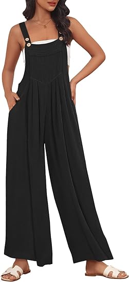 Photo 1 of Large AUTOMET Womens Jumpsuits Overalls Wide Leg Casual Summer Outfits Rompers Jumpers Sleeveless Straps With Pockets 2024
