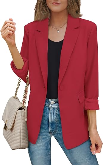 Photo 1 of Medium AUTOMET Red Womens Bussiness Casual Blazers Open Front Long Sleeve Work Office Blazer Jacket Spring Fashion 2024
