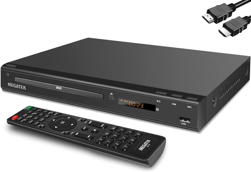 Photo 1 of MEGATEK Region-Free DVD Player for TV with HDMI, CD Player for Home, Plays All Regions and Formats, USB Port, Durable Metal Casing, Remote, HDMI and RCA Cables Included
