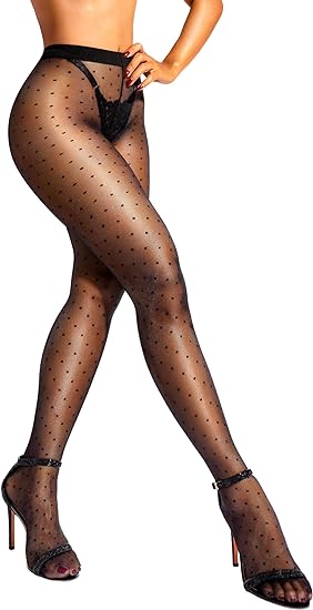 Photo 1 of XL BLACK sofsy Polka Dot Tights Women [Made in Italy] 20 Denier Patterned Tights - Sheer Nylon Pantyhose Stockings with Designs
