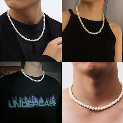 Photo 1 of Pearl Necklace for Men,White Round Pearl Necklace Pearl Choker Necklace Fashion Jewelry Gifts for Women Men Teens
