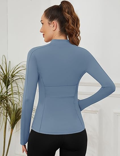 Photo 2 of Small Blue Loovoo Women's Workout Running Jacket Zip Up Slim Fit Lightweight Jackets with Thumb Holes
