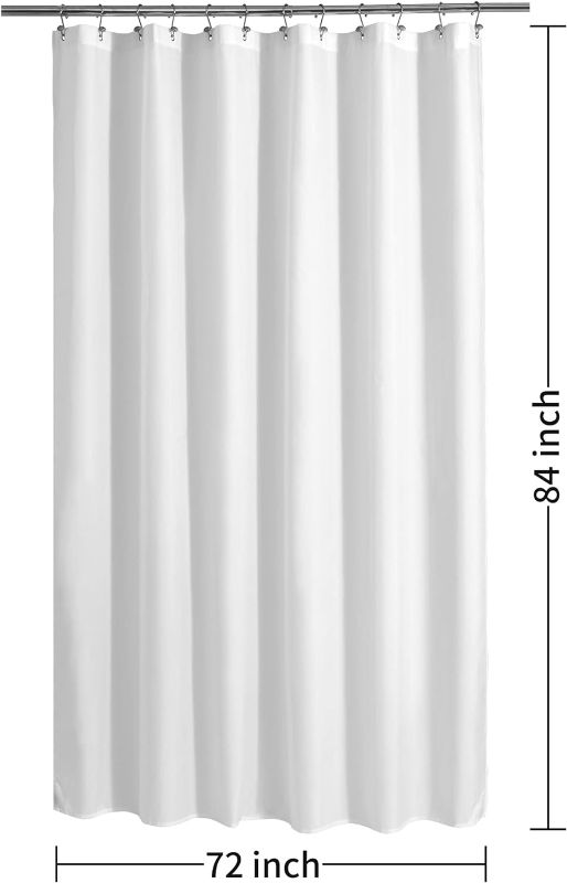 Photo 2 of 1pcs Extra Long Fabric Shower Curtain Liner Waterproof - 72" x 84", Soft & Lightweight XL Shower Curtain with Magnets, Machine Washable - 72x84, White 