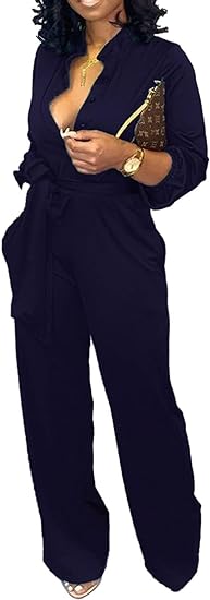 Photo 1 of Medium Straight Leg and Long Sleeve Jumpsuit Zip Up Navy Blue 