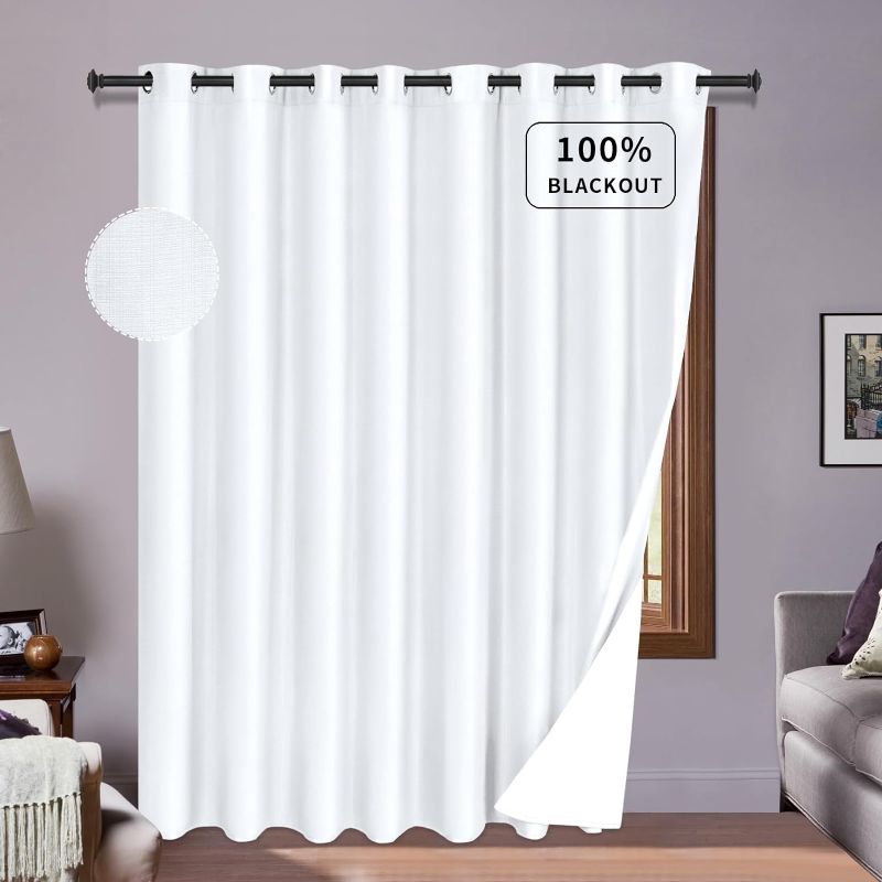 Photo 1 of  1 PANEL PureFit 100% Blackout Curtains 96 Inch Long Linen Room Darkening Thermal Insulated Extra Wide Curtain for Patio Sliding Door with Anti-Rust Grommets & Energy Saving Liner, White