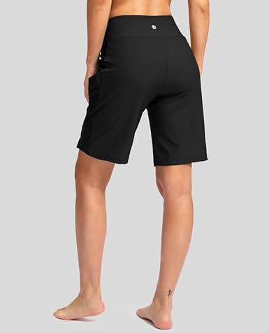 Photo 2 of XS Black G Gradual Women's 9" Long Swim Board Shorts with Pockets High Waisted Knee Length Beach Swimming Shorts for Women with Liner