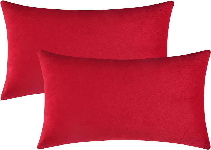 Photo 1 of 12x20 inches Mixhug Set of 2 Cozy Velvet Rectangle Decorative Throw Pillow Covers for Couch and Bed, Red
