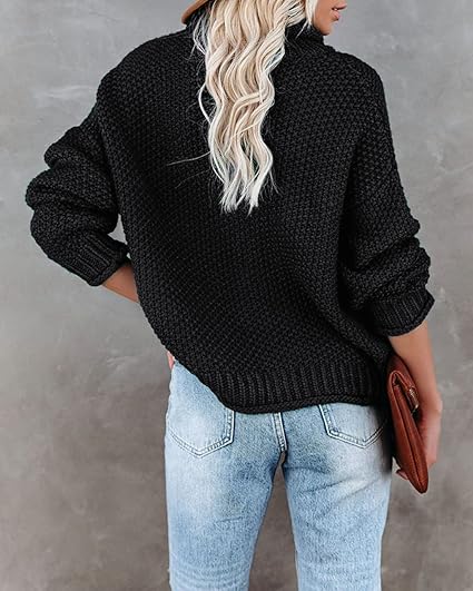 Photo 2 of Medium Black Fall Long Sleeve Turtleneck Casual Loose Chunky Knitted Pullover Sweater