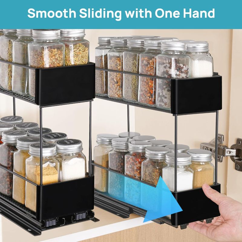 Photo 2 of Black Vtopmart Pull Out Spice Rack Organizer for Cabinet with 20 Empty Spice Jars, Rustproof & Durable Spice Cabinet Organizer, Seasoning Organizer, Slide Out Spice Racks, 4.72" W x 10.35" D x 10.04" H
