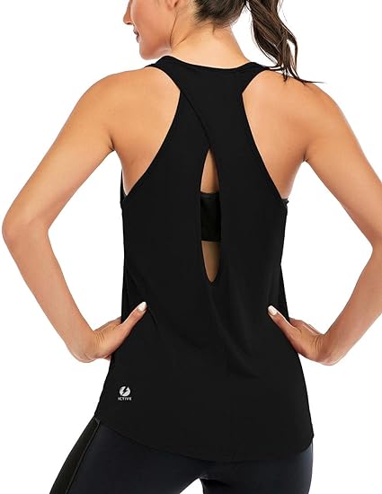 Photo 2 of Small black ICTIVE Womens Cross Backless Workout Tops for Women Racerback Tank Tops Open Back Running Tank Tops Muscle Tank Yoga Shirts
