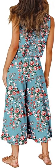 Photo 2 of Large Blue Floral ROYLAMP Women's Summer 2 Piece Outfits Round neck Crop Basic Top Cropped Wide Leg pants Set Jumpsuits

