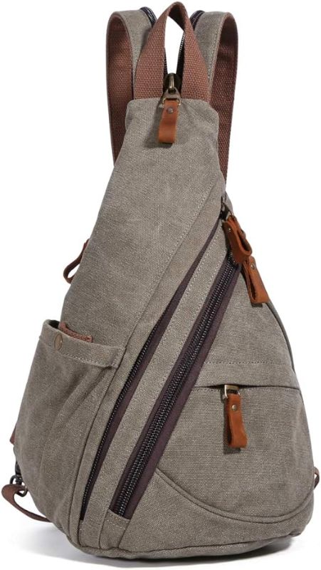 Photo 1 of Olive Green Canvas Sling Bag - Small Crossbody Backpack Shoulder Casual Daypack Rucksack for Men Women 1 Dust Bag 
