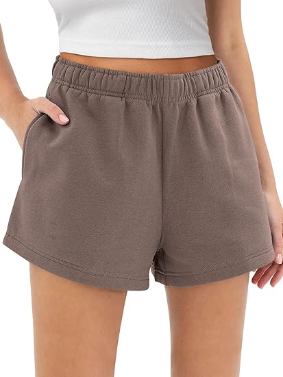 Photo 1 of Medium Coffee AUTOMET Womens Sweat Shorts Trendy Casual Athletic Shorts Running Summer Vacation Outfits Comfy 2024 Fashion Workout Clothing

