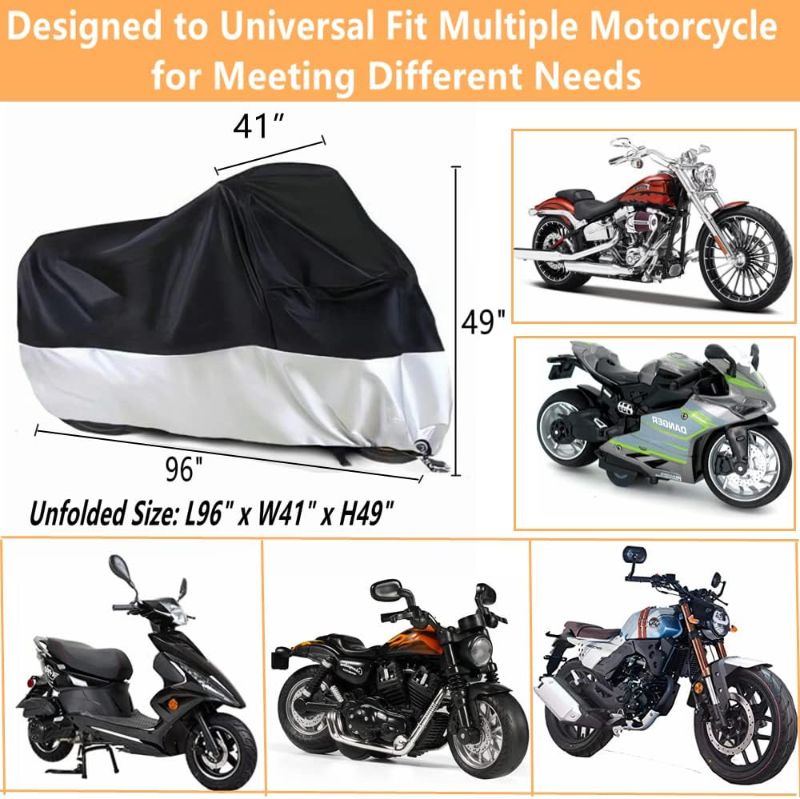 Photo 2 of 96x49 Motorcycle Covers, Outdoor Waterproof Motorbike Covers with Lock-Holes & Storage Bag, Fits up to 96.5" Motorcycles
