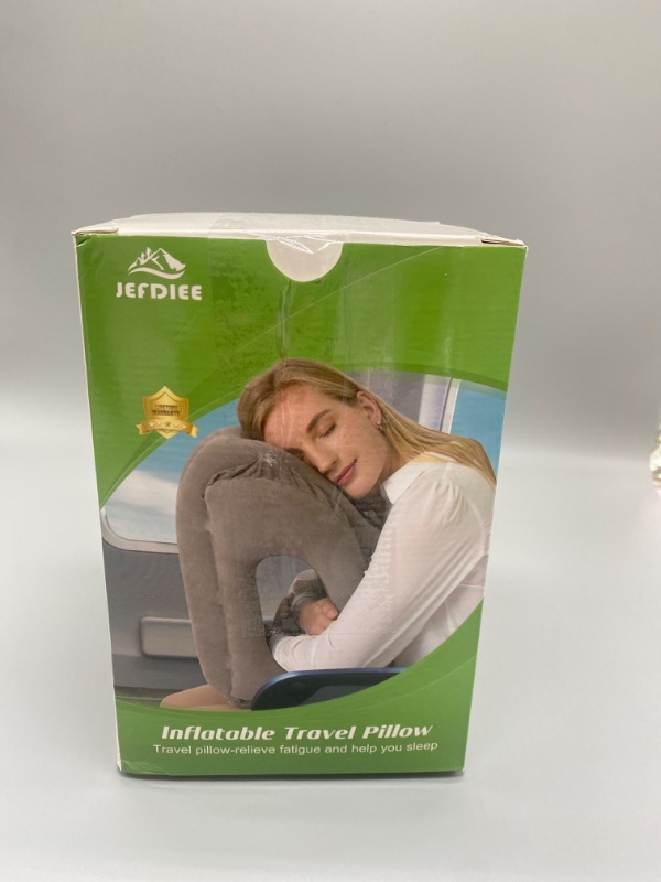 Photo 3 of Standard Grey 11.8x11.4x19.7 JefDiee Inflatable Travel Pillow, Airplane Neck Pillow Comfortably Supports Head and Chin for Airplanes, Trains, Cars Office Napping on The Tray Table
