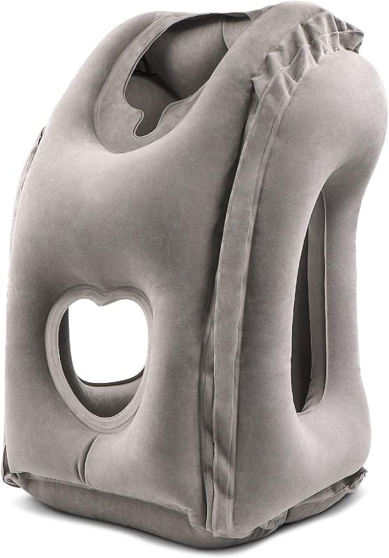 Photo 1 of Standard Grey 11.8x11.4x19.7 JefDiee Inflatable Travel Pillow, Airplane Neck Pillow Comfortably Supports Head and Chin for Airplanes, Trains, Cars Office Napping on The Tray Table
