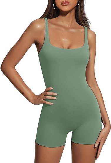 Photo 1 of Small Green AUTOMET Womens Jumpsuits Shorts Rompers One Piece Bodysuits Yoga Sleeveless Backless Seamless Bodycon Outfits Clothes 2024
