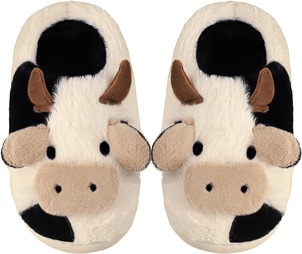 Photo 1 of size 7 Cartoon Cow Cotton Slippers, Winter Indoor Outdoor Slippers for Women

