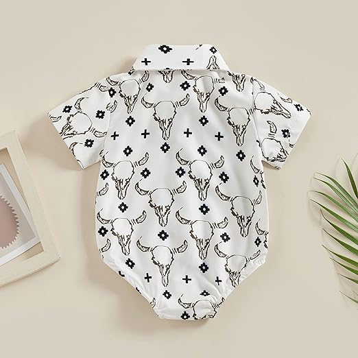 Photo 2 of 3-6 Months BULINGNA Infant Baby Boy Cowboy Shirt Romper Short Sleeve Button Down One-Piece Jumpsuit Gentleman Western Clothes
