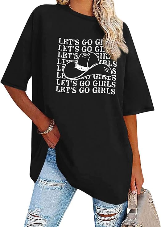 Photo 1 of Small Black Western Lets Go Girls Shirt for Women Cowgirl Bachelorette Party Country T Shirt Vintage Oversized Graphic Tees Tops
