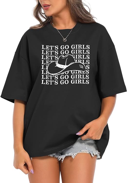 Photo 2 of Small Black Western Lets Go Girls Shirt for Women Cowgirl Bachelorette Party Country T Shirt Vintage Oversized Graphic Tees Tops
